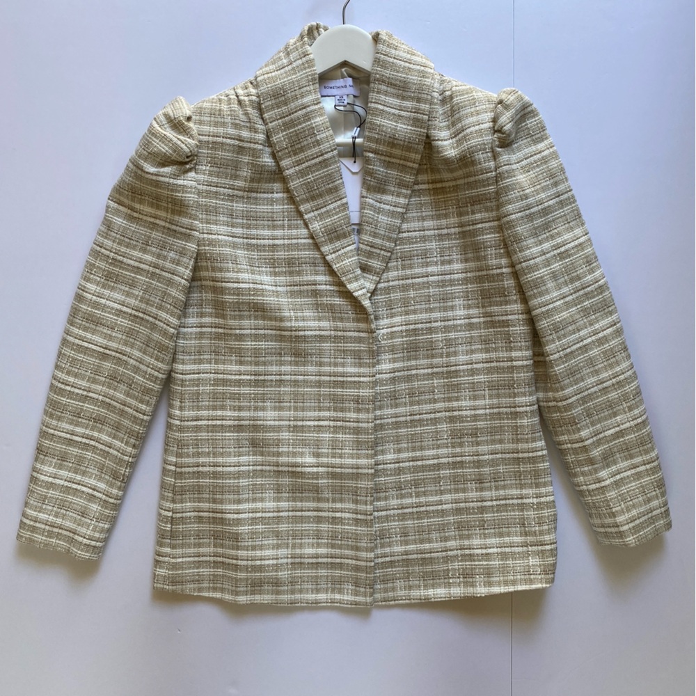 Something Navy Women’s Barbie Tweed Blazer in Beige Combo size XS New